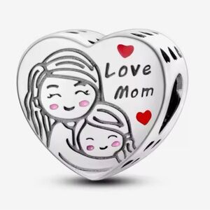 🌻 S925 Sterling Silver Heart-Shaped Silver Charm with Red Accents